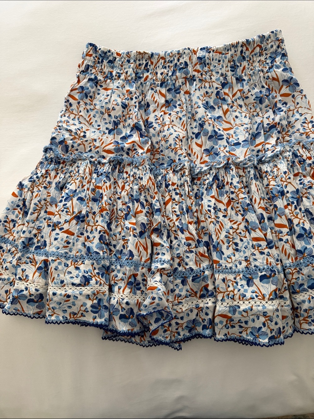 Poupette St Barth Blue & White Floral Tiered Women's mini Skirt